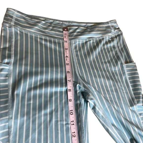 Reel Life Poly Spandex Mesh Aqua Teal Striped Leggings Side pockets Size Medium - Picture 4 of 9
